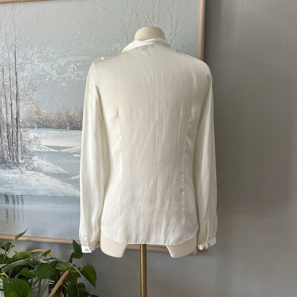 Anne Klein cream neutral Silky rolled neck Tie Blouse Size small business work - Picture 5 of 13